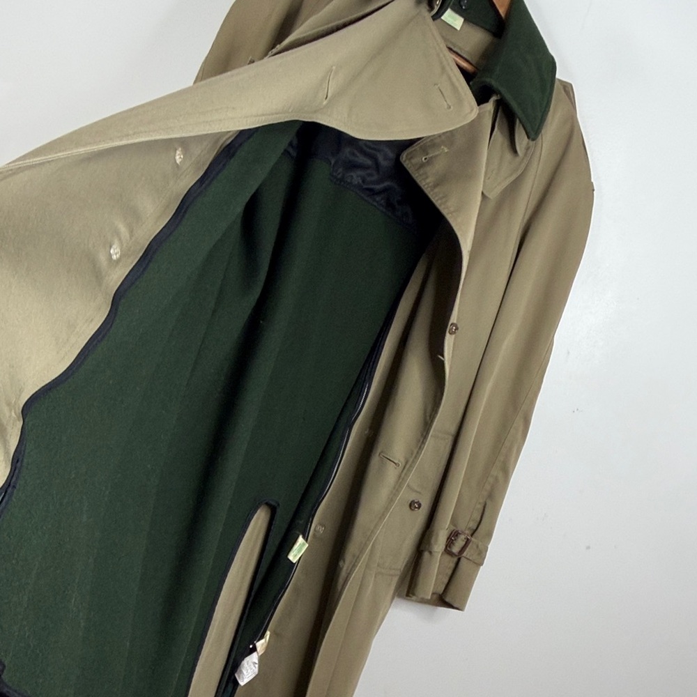 Classic Khaki Trench Coat with Dark Green Collar - Picture 10 of 16